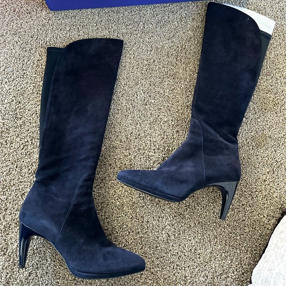 Stuart Weitzman Parkway Navy Suede Boots - Picture 2 of 10